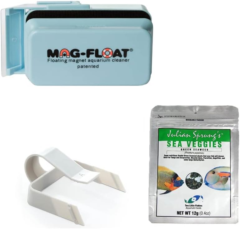 Mag-Float-410 Large Acrylic Aquarium Cleaner, Feeding Clip & Sea Veggies Bundle (3 Items)