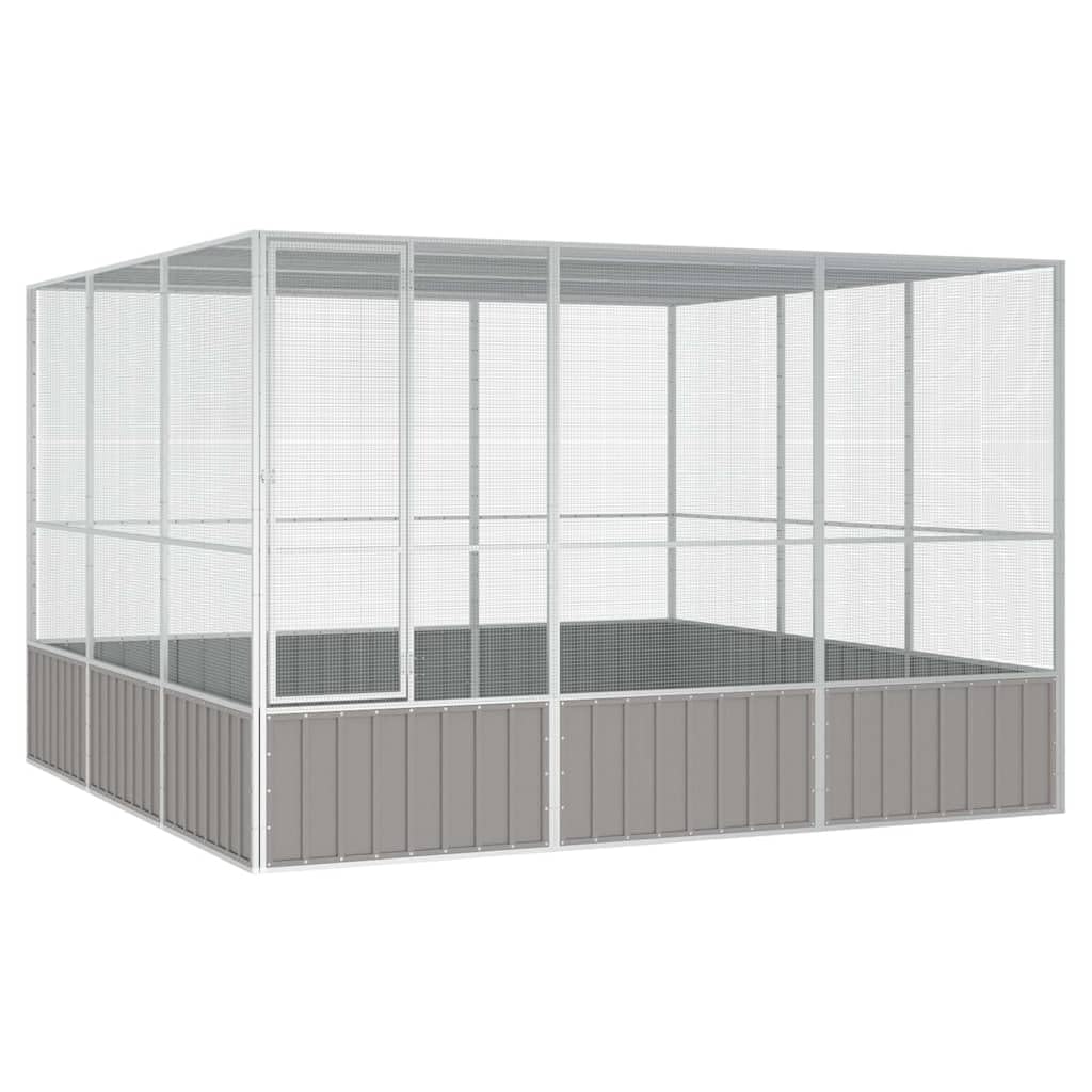 Vogelvoliere aus galvanisiertem Stahl, grau, 302,5x324,5x211,5 cm