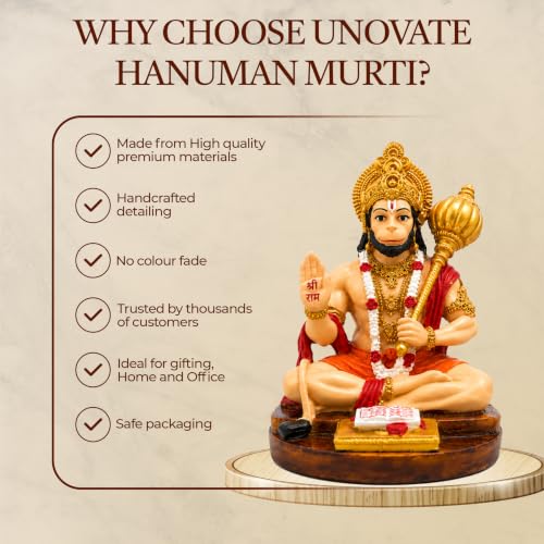 Image of UNOVATE Hanuman Idol for Car Dashboard, Home, Office Desk - Hanuman Murti for Pooja, Temple Showpiece, Decoration, Festivals and Gifting(with Double Sided Tape, Multi Color)
