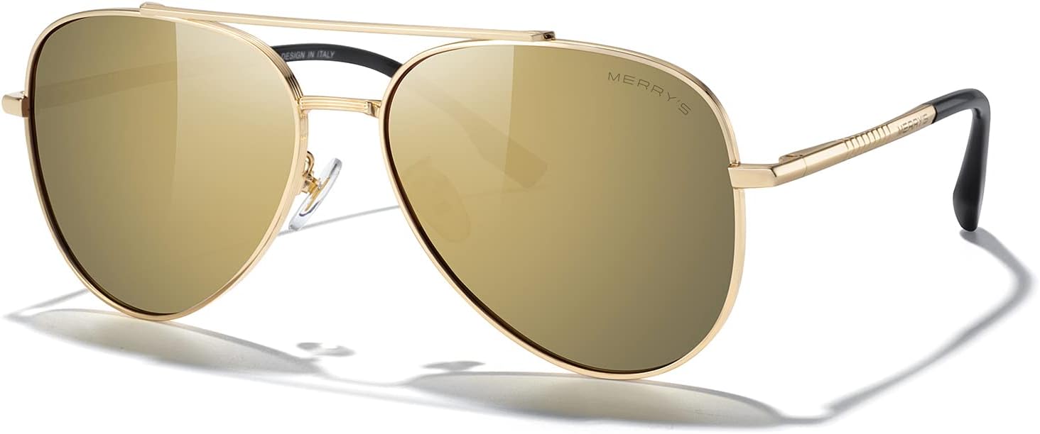 MERRY'S Classic Mirrored Aviator Sunglasses for Men Women Polarized Driving Fishing Mens Sunglasses