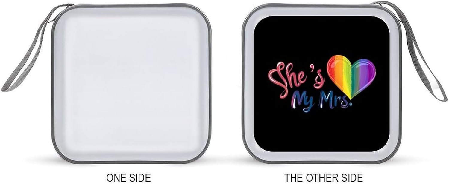 She's My Mrs. LGBTQ Flag Heart Protective CD Case Storage Rack 40 Capacity DVD Holder Organizer Car Travel