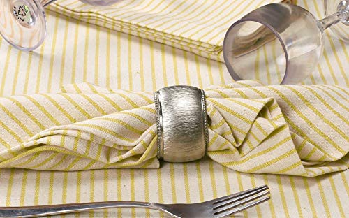 Native Fab Set of 12 Farmhouse Stripe Cloth Dinner Napkins Cotton 18x18 Absorbent Soft Restaurant Hotel Quality, Everyday Use Easy Care Washable Wedding Dinner Napkins Yellow Beige