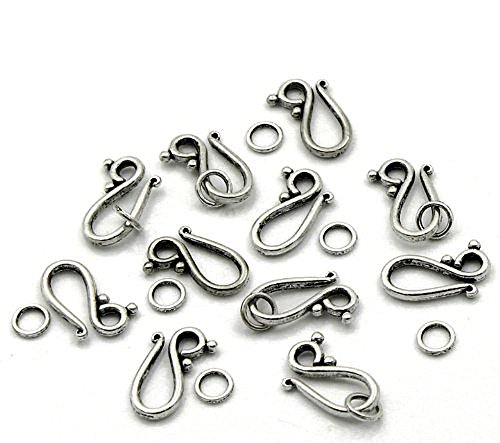 Rockin Beads Brand, Large Hook Clasp Antique Silver Pewter 21x12mm 7mm Closed Jump Ring , 20 Sets