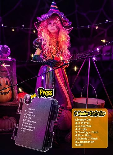 Image of Halloween Orange Purple Outdoor Lights,17.8 Feet 50 LED Christmas Lights with 8 Modes,Waterproof Mini String Lights Battery Operated for Outdoor Indoor Use, Xmas Halloween Tree Holiday Party Patio