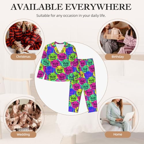 Image of Women'S Long Sleeve Pajama Set Soft Loungewear Button-Down Top & Elastic Waist Pants S- 2XL
