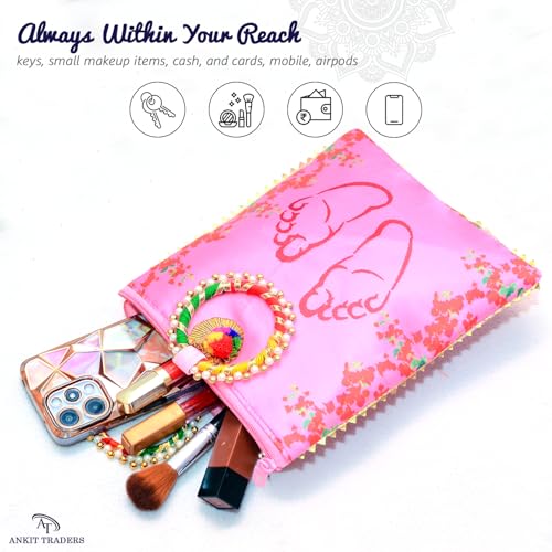 Image of Baby Shower Return Gift Potli Bags for Women Pack of 18 | Shagun Potli with Zip & Bangle Handle | Traditional Godh Bharai & Naming Ceremony Bags