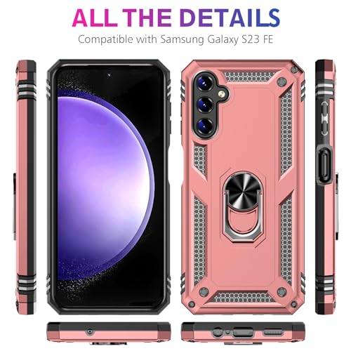Image of for Samsung Galaxy S23 FE 5G Case with Screen Protector, Military Grade Rugged Shockproof Heavy Duty Galaxy S23 FE Protective Cover for Samsung S23 FE Magnetic Ring Kickstand Phone Case (Pink)