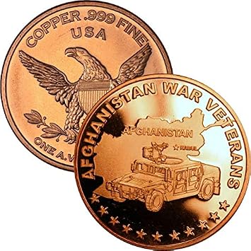 Jig Pro Shop Private Mint 1 oz .999 Pure Copper Round/Challenge Coin Afghanistan War Veterans