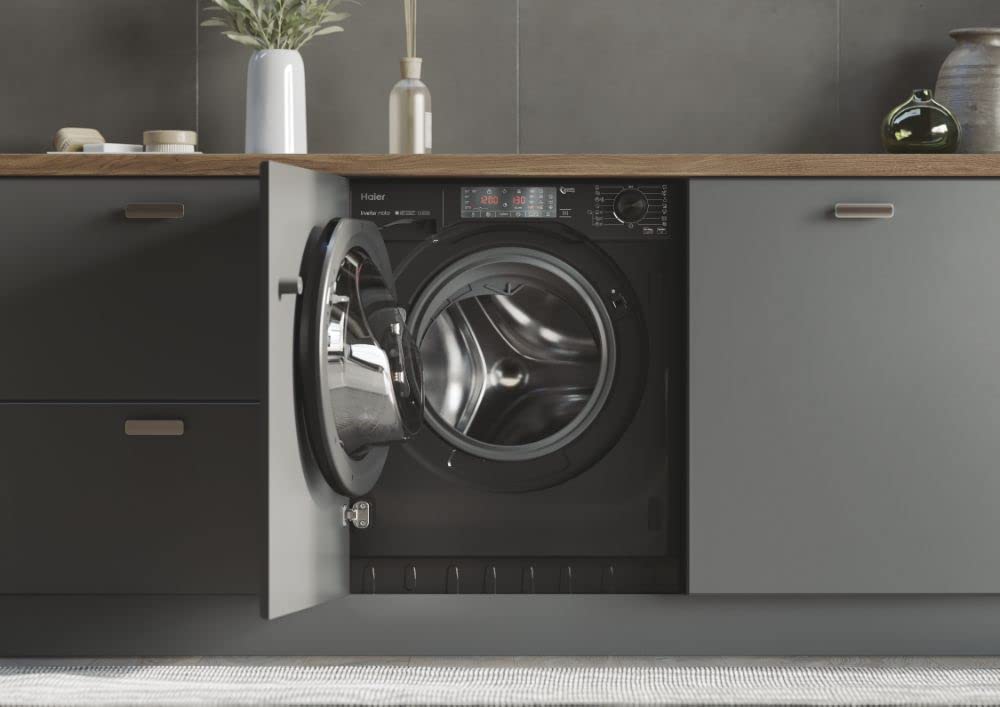 Haier SERIE 4 HWDQ90B416FWBB-S Einbau-Waschtrockner 9 kg Waschen 5 kg Trocknen Inverter-Motor 1600 U/min Dampfwaschfunktion Aqua Stopp Schwarz