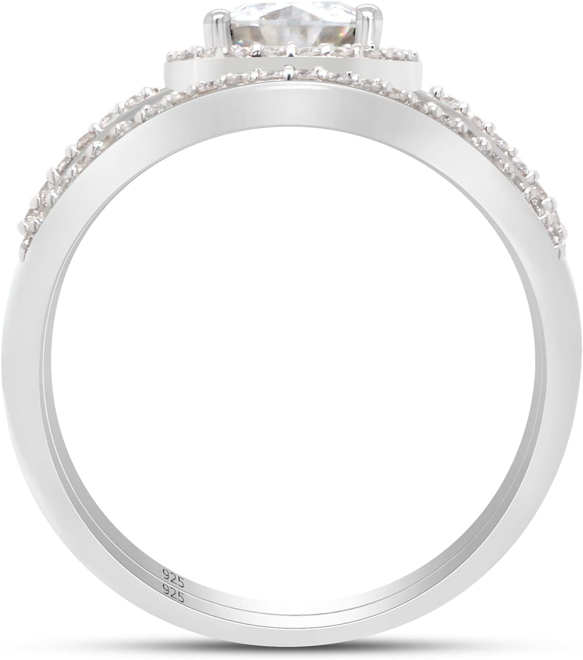 SAVEARTH DIAMONDS 1 Carat Center 6MM Round Cut Lab Created Moissanite Diamond Halo Split Shank Bridal Set Engagement Ring In 14K Gold Over Sterling Silver (VVS1 Clarity, 1 Cttw)