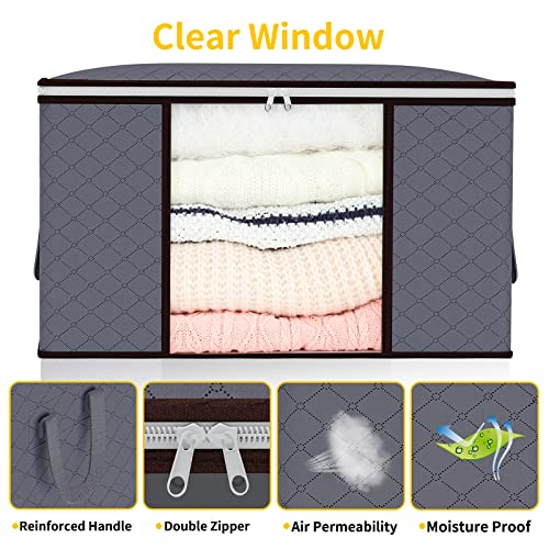 90L Storage Bags, 6Pack Large Capacity Clothes Storage Bags with Zips, Foldable Storage Bags with Reinforced Handle Breathable Thick Fabric for Comforters, Blankets, Bedding - Image 2