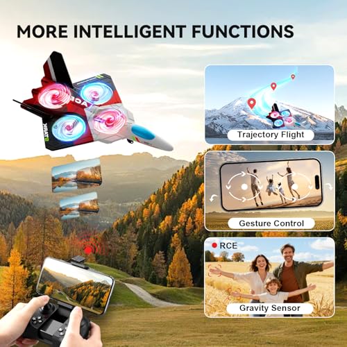 Image of 4DRC Foam Remote Control Airplanes RC Planes with 1080P Camera for Kids Adults 8-16, RC Airplane Fighter Jet with Light,Gravity Control, Auto-Follow, Trajectory Flight, One Key Take Off Easy to Fly