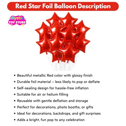 Image of Pack of 5 Star Balloons for Happy Birthday Decoration Red Kit Baby Boys Girls Kids Men Women Car Boot Living Room Star Shaped Foil Balloon Set Items
