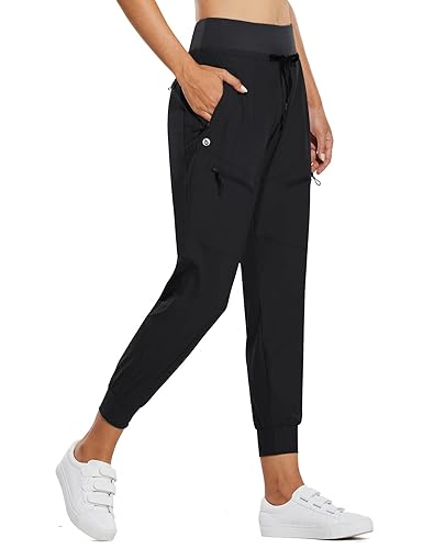 baleaf Women's Joggers Lightweight Hiking Pants High Waist 5 Zipper Pockets Quick Dry Travel Athletic UPF50+ - X-Large - Black 25.5'' Inseam