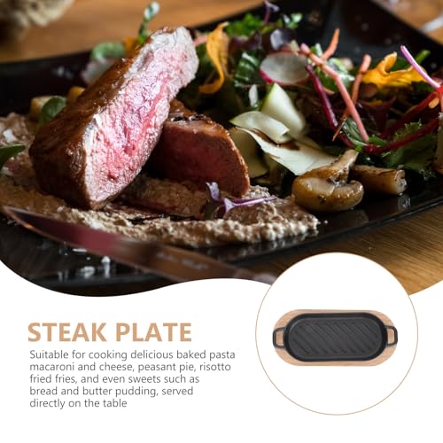 Plancha Teppanyaki de Hierro Fundido con Base de Madera para Carne 4