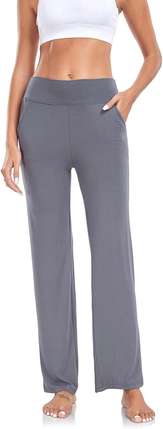 ADANIKI Women’s Yoga Pants with Pockets, High Waisted Bootcut Straight-Leg Pants for Women, Loose Comfy Modal Sweatpants - Image 3