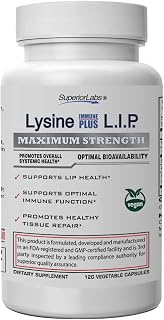Superior Labs Lysine Immune Plus Lip, Clinically Proven Lip Health & Support, L-Lysine Bound to HCI for Optimal Stability & Absorption for Fast Results, Bioactive with Zero Harmful Additives