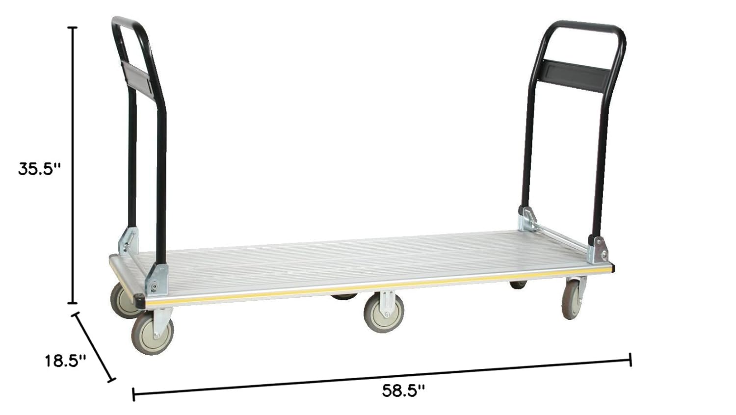 Wesco Industrial Products 270389 Aluminum Long Deck Truck with Folding Handle, Rubber Non-Marking Caster Wheels, 660 Pound Capacity, 18-1/2" Width x 58-1/2" Length