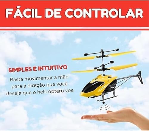 Helicóptero Voador com Sensor Infravermelho, Recarregável, Cabo USB Brinquedo Infantíl Criança Dia D
