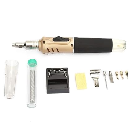 Soldering Iron Kit, Cordless Butane Torch, 10pcs Come with Storage Case, Automatic Ignition Aviation Repair for Car Repair IC Board Electrical Appliance(Golden Handle)