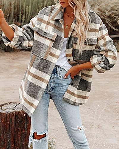 Yanekop Womens Casual Plaid Shacket 