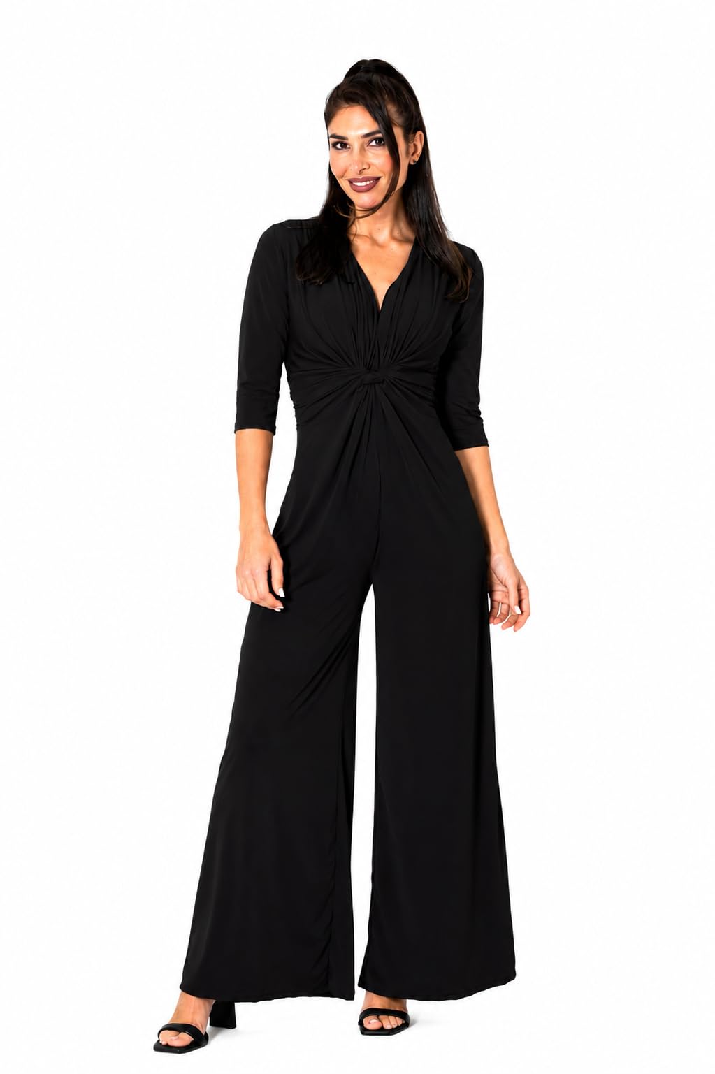 Julie d’Orleac Mono Mujer Elegante Palazzo – Mono Largo Mujer Escote Pico con Nudo Bajo el Pecho