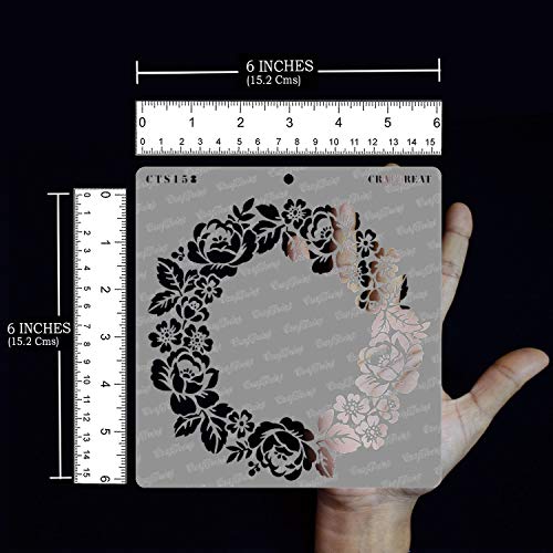 Craftreat Flower Stencils For Painting On Wood, Canvas, Paper, Fabric, Floor, Wall And Tile - Rose Wreath - 6X6 Inches - Reusable Background Stencils For Card Making- Rose Wall Stencils And Templates #TOP2