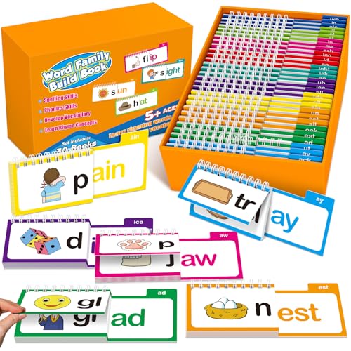 Phonics Flash Cards Word Family Build Book,Learn to Read 30 Read and Rhyme Flip Books,Sight Words Flash Cards Kindergarten Phonics Flip Books for Kids Classroom Homeschool Preschool Learning Activity