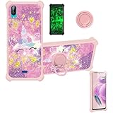 jioeuinly Case Compatible for Mobicell Mx1 Phone Case Cover [with Tempered Glass Screen Protector][Hard PC + Soft Silicone][Ring Support] [Gold Glitter+Luminous] JSF-DJS