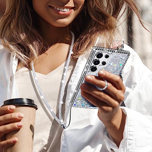 Miss Arts for Samsung S23 Ultra Case, [Silverback] Liquid Holographic Glitter Sparkly Case With stand, Girls Women Bling Diamond Ring Slim Protective Cover for Galaxy S23 Ultra 5G -Clear Silver - Image 4