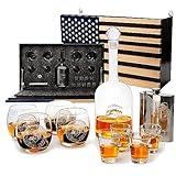 Marine Big Box Wall Decor - Murphy with Decanter, 4 Whiskey Glasses, 4 Shot Glassware, Marine Flask - Marine Veteran Gift Set with American Flag Wood Box - Bourbon, Scotch Military Gifts for Men, Dad