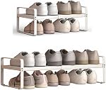 Expandable 1-Tier Metal Shoe Rack (H:10"), Adjustable Width 14.9"-23.6", Heavy-Duty Free-Standing Shoe Organizer for Closet, Entryway & Small Spaces – Single Pack
