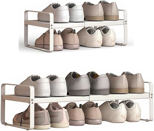 Zapatero de metal expandible de 1 nivel (H: 7 pulgadas), ancho ajustable de 14.9 a 23.6 pulgadas, estante de zapatos independiente resistente para