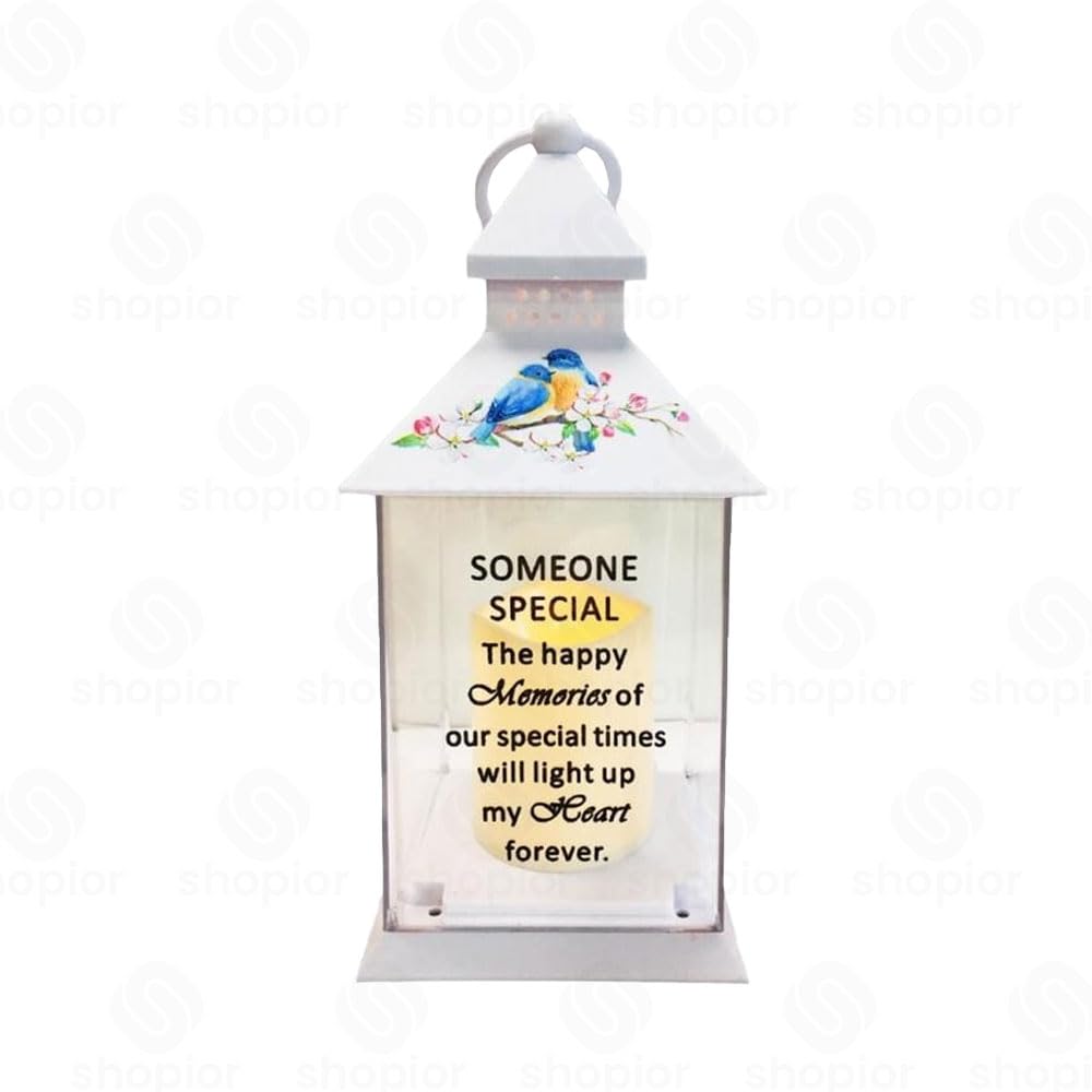 Waterproof Memorial Light Up Lantern for Graveside – Birds Flickering LED Candle with Timer, Weatherproof Remembrance Sympathy Gift or Loved Ones (Birds Lantern - Someone Special)