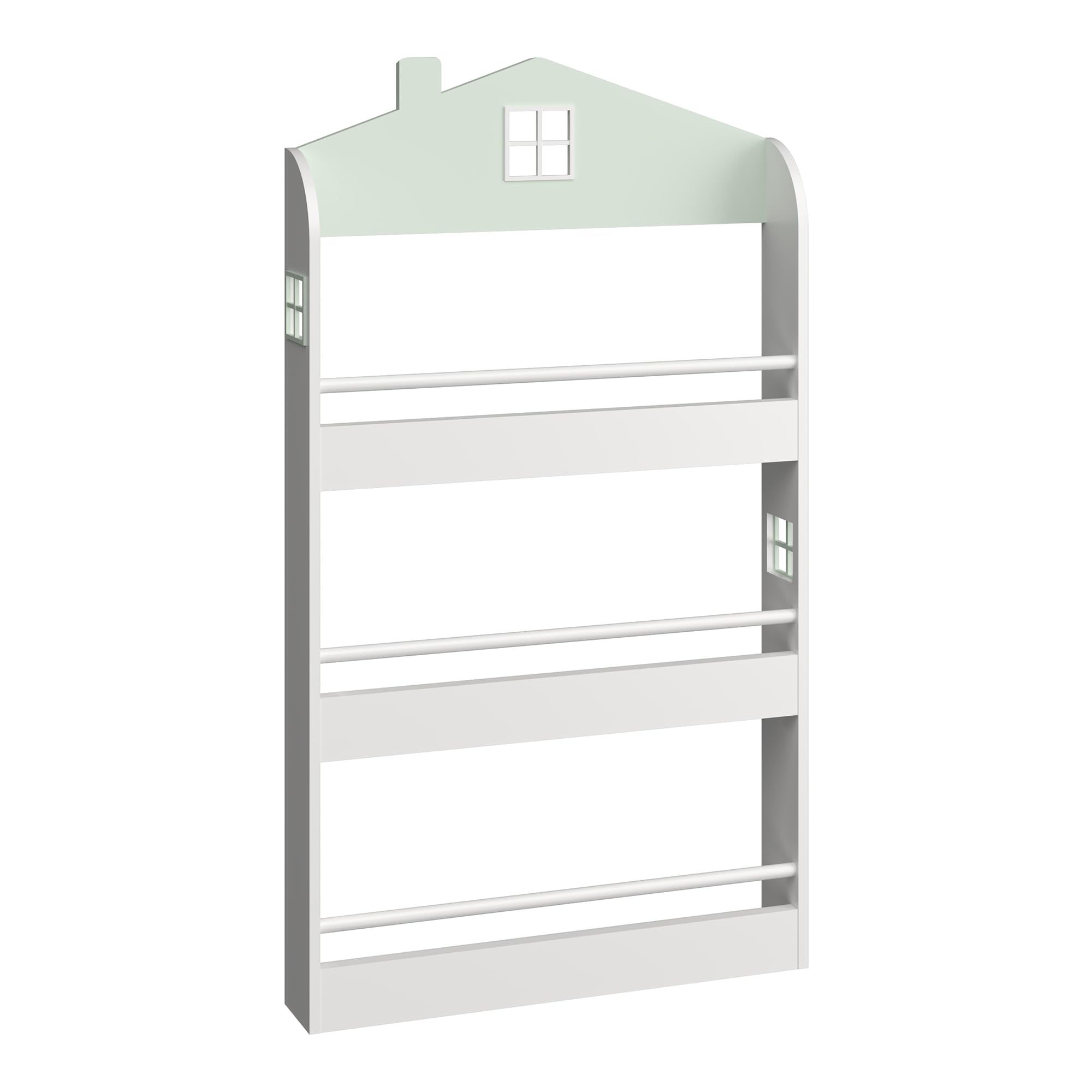 [en.casa] Libreria Frontale per Bambini Scaffale per Cameretta Design a Casetta con Barre Anticaduta Montaggio a Parete o a Terra 106x60x12 cm Menta Verde/Bianco