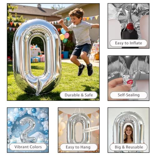 Image of 40 Inch Silver Number 5 Balloon,5th Birthday Decoration Boys Girls