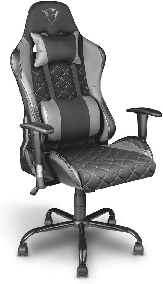 Trust Gaming GXT 707G Resto Gaming Chair, Full 360° Rotatable Ergonomic Chair with Removable Cushions, Height Adjustable, Strong and Robust Metal Base Frame - Grey