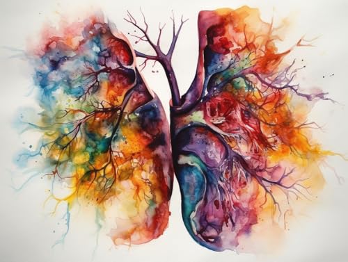 Watercolor The Human Lungs Body 5D Adult Diamond Art,DIY Diamond Art Painting Kit for Decor Canvas 15.7x11.7inch/40x30cm
