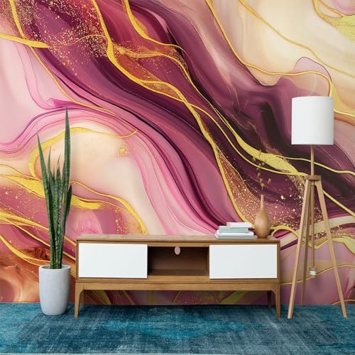 Papier peint design marbre violet et doré effet 3D luxe - 3