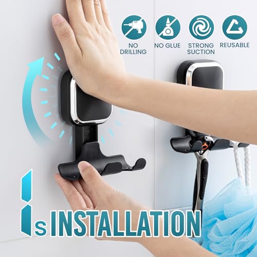Image of TAILI Suction Cup Razor Holder for Shower Wall 2 Pack, Versatile Suction Cup Hooks for Razor, Towel, Loofah, Squeegee, Cell Phone, Removable Damage-Free Hanging Shower Hook, Shaver Holder, Black