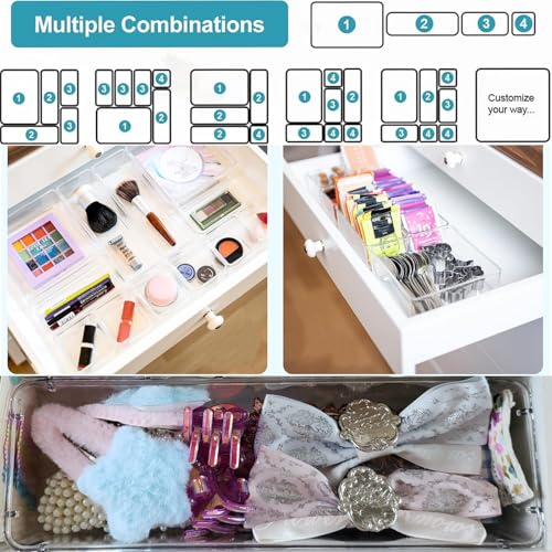 27 Pack Clear Plastic Drawer Organizer Set - 4 Sizes Makeup Vanity Organizer Chest of Drawers Storage Stackable Organizers Bins Divider Box for kitchens, Bedrooms, Bathrooms, Offices, Junk, Gadgets - Image 5