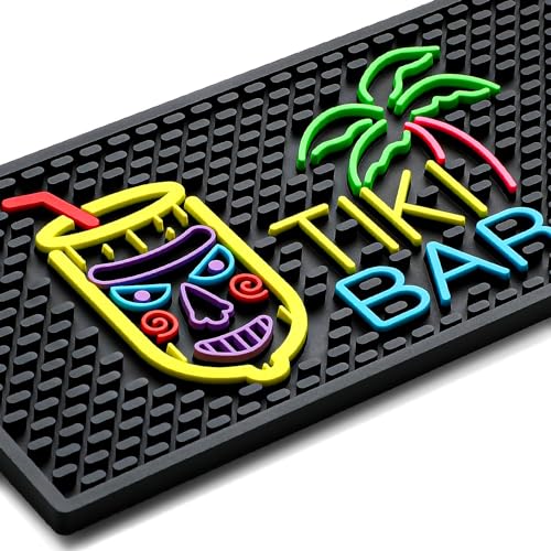 Preboun Tiki Bar Mat for Countertop 6 x 12 Inches Thick Rubber Fluorescent Pattern Non Slip Bar Mat Entertaining and Vibrant Home Service for Coffee Kitchen Restaurants by Preboun - Used condition - US$14.79