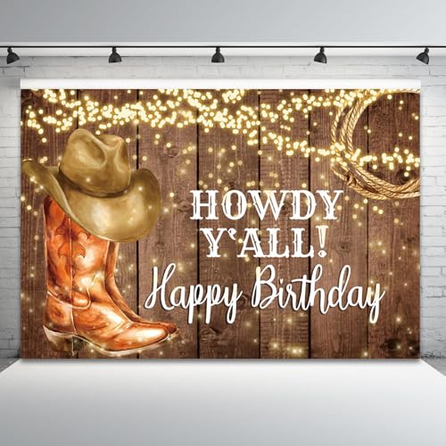 7x5ft Cowboy Birthday Backdrop for Western Rustic Rodeo Photography Background Boots Wooden Floor Wild West Banner Decorations Boys Men Birthday Party Photo Booth Props by TOENGS - Used condition - Image 3