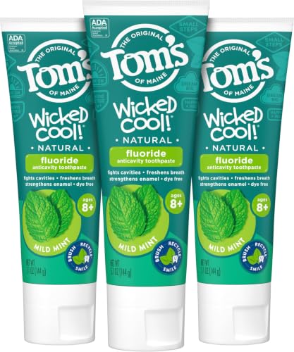 Image of Tom's of Maine Natural Wicked Cool! Fluoride Toothpaste for Kids, Mild Mint, 5.1 oz. 24-Pack