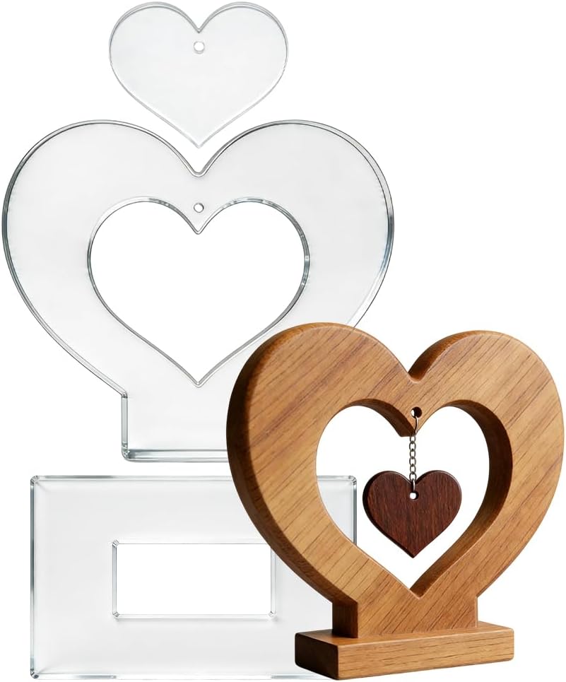 3Pcs Heart Display Stand Acrylic Router Template for Woodworking, 5mm Thick Inlay Template Jig Kit Tracing Stencil Guide Tool for Woodworking Project DIY Wood Craft