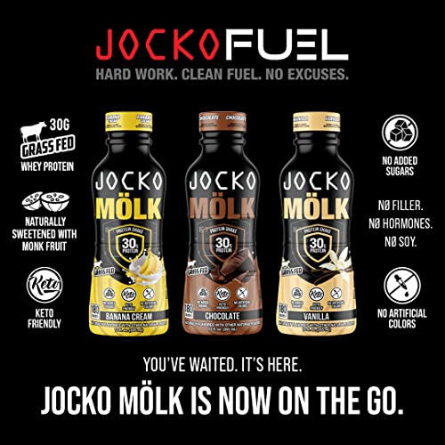 Jocko Mölk Banana Cream Protein Shakes – Naturally Flavored Protein Drinks, Keto Friendly, No Added Sugar, 30G Grass Fed Protein - Protein Shakes Ready To Drink, 12 Fl Oz, 12Pk #TOP4
