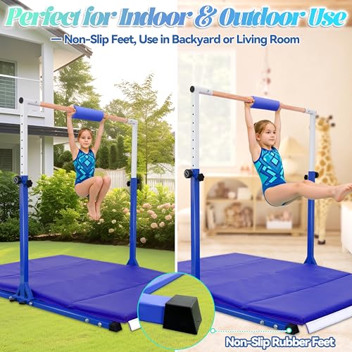 Image of Seliyoo Foldable Gymnastics Bar for Kids Teens Ages 3-18, 5FT /6FT Kip Training Bar -Sturdy Base for Home Training,Adjustable Height 35 inch to 59 inch for, 400 LBS Capacity,Anti-Slip Base & Easy Assembly