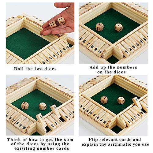 Dc-Beautiful Shut The Box Dice Game, 2-4 Players Classic Board Game For Adults, Wooden Tabletop Game With Dices And Instruction, Exciting Math Strategy Pub Game For Christmas Parties (Green) #TOP5