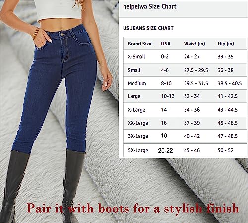 Heipeiwa Womens Winter Jeans Fleece Lined Thick Skinny Denim Pants Slim Stretch Warm Jeggings Blue #TOP4