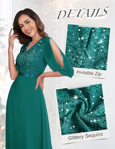 Image of Wedtrend Women's Sequin Dresses Sparkly Glitter Dress Split Sleeves Formal Dresses Maxi Evening Dress